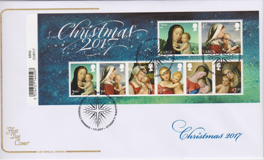 2017 Christmas FDC MINI SHEET - COTSWOLD- Bethlehem, Llandeilo (Star) Postmark - Click Image to Close